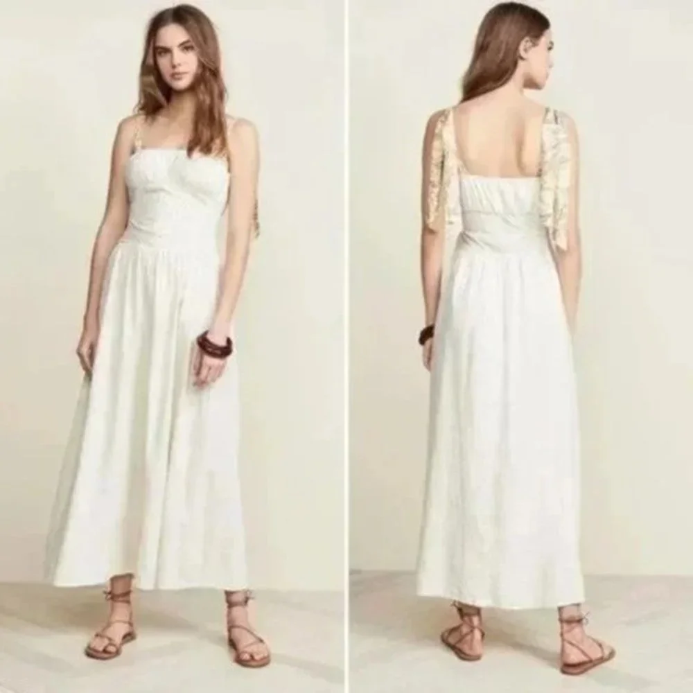 Free People Santorini Linen Dress in Ivory. - Picture 9 of 10